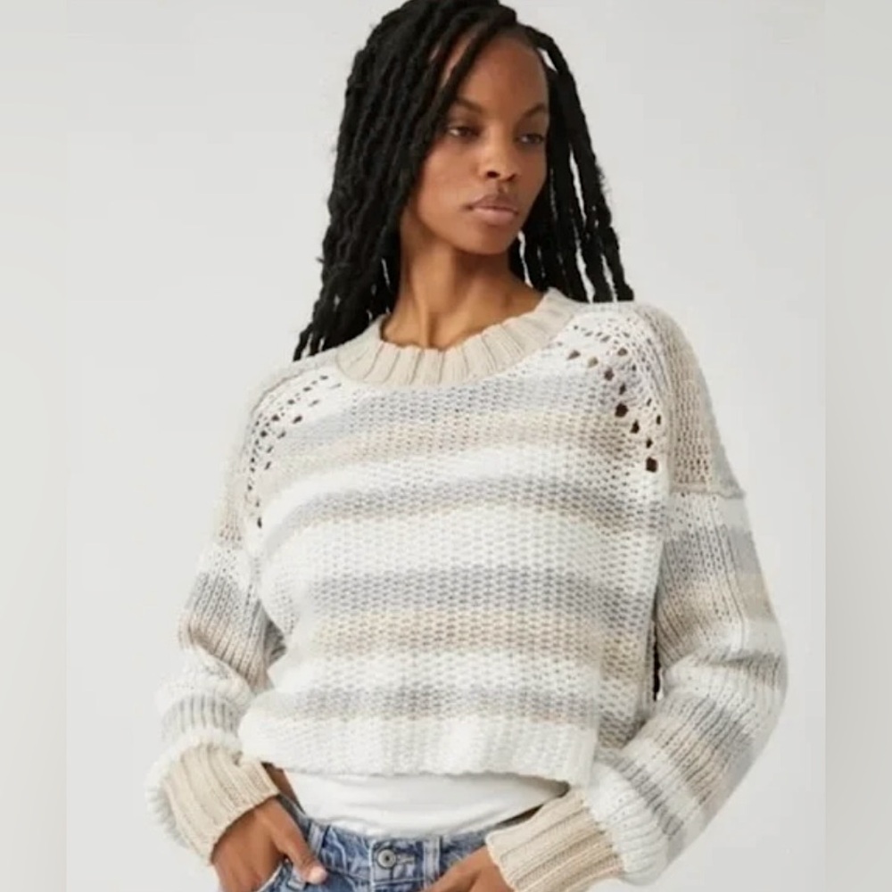 NWT Free People Devon Striped Pullover Sweater Size L